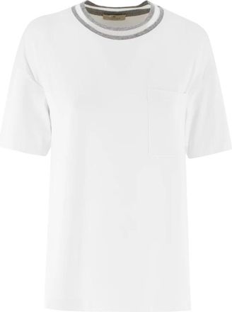 PANICALE T-Shirts, female, White, Size: L Lurex Crew Neck Pocket Tee