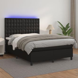 vidaXL Vidaxl - Cama Box Spring Colch&oacute;n Y Led Cuero Sint&eacute;tico Negro 140x190 Cm
