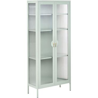 Beliani Display Cabinet Mint Green Steel Metal Office Storage Unit Shelves Leg Caps Industrial Design Living Room Home Office Furniture GLEORA