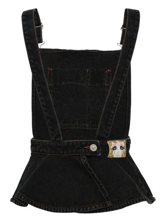 pushBUTTON flared denim overall - Black