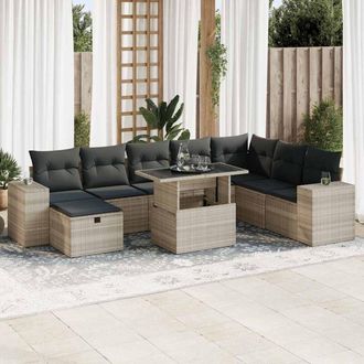 vidaXL Set Muebles Jard&iacute;n 9 Pzas Y Cojines Rat&aacute;n Sint&eacute;tico Gris Claro Vidaxl