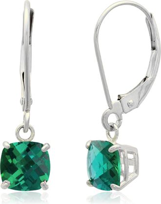 MAX + STONE Solid 10K White Gold Cushion Cut Dangle Gemstone Leverback Earrings