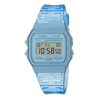 Casio Casio Retro Fashion Macaron Digital Watch Blue Translucent F-91WS-2JH