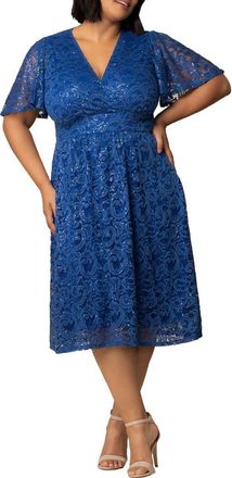 Kiyonna Starry Sequin Lace Fit & Flare Cocktail Dress in Sapphire at Nordstrom, Size 0X