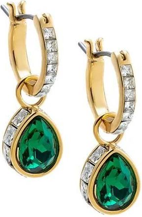 Adina Eden Pear Pave Rimmed Huggie Drop Earrings In Gold