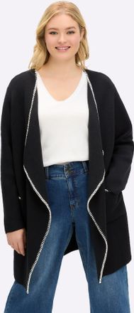 Sheego Jacquardstrickjacke SHEEGO, Damen, Gr. 40/42, schwarz, ecru, 50% Viskose, 28% Polyester, 22% Polyamid, unifarben, Strickjacken Jacquardstrickjacke