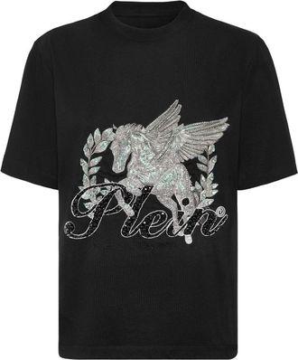 Philipp Plein Jersey T-Shirt Ronde Hals Unicorn - Dames - T-shirts - Zwart - S - Katoen - Tops