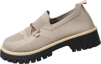 Generic Womens Loafers Wide Fit Mesh Walking Shoes Round Toe Breathable Stylish Non-Slip Lightweight Comfy Slip On Chunky Shoes Work Leisure Gray