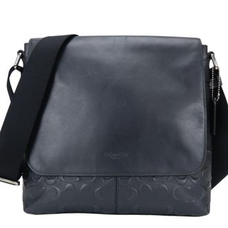 Coach Navy Signature Line Leather Shoulder Bag (Pre-Owned)