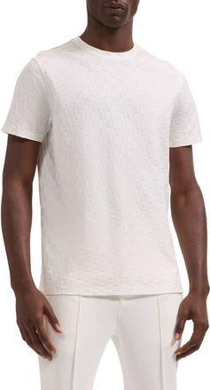 Bugatchi Crewneck Jacquard Checkerboard T-Shirt in White at Nordstrom, Size Xxx-Large