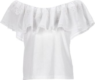 Sandro Mauve Off-The-Shoulder Blouse in White Cotton