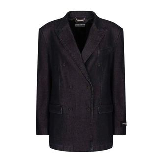 Dolce & Gabbana Jassen, Dames, Zwart, M, Denim, Dubbele-knoop Denim Blazer