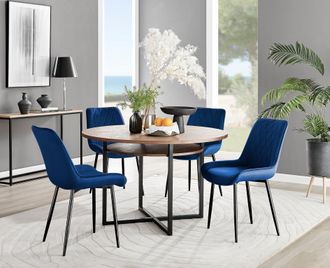 Furniturebox Adley Brown Wood Storage Dining Table & 4 Pesaro Black Leg Chairs in Navy