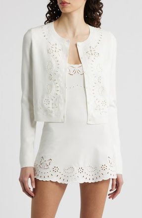 LoveShackFancy Leda Eyelet Cardigan in White Vanilla at Nordstrom, Size X-Large