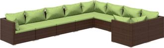 vidaXL Set Muebles De Jard&iacute;n 9 Piezas Y Cojines Rat&aacute;n Sint&eacute;tico Marr&oacute;n Vidaxl