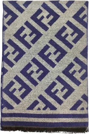 Fendi Grey and Blue Reversible Wool Scarf Size L