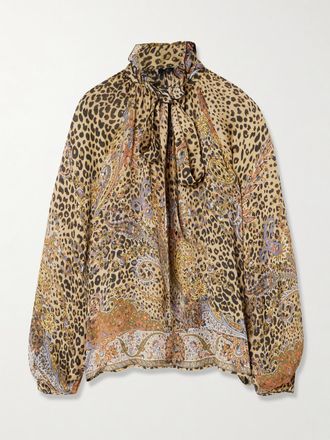 Etro Blusa In Chiffon Di Seta Stampato Con Collo Lavalli&egrave;re E Arricciature - Stampa animalier