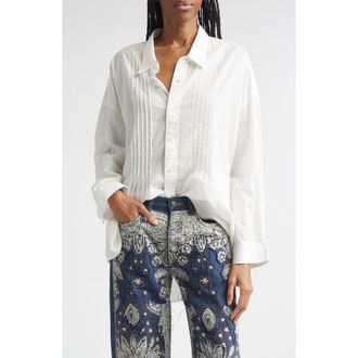 R13 Drop Neck Pintuck Button-Up Shirt in White at Nordstrom, Size X-Large