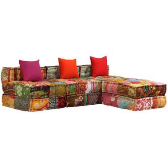 vidaXL Vidaxl - Pouf Modulare a 3 Posti in Tessuto Patchwork
