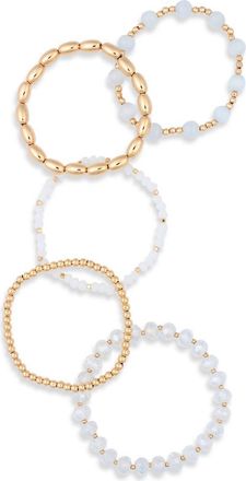 Nordstrom Rack Assorted 5-Pack Stretch Bracelets in White- Gold at Nordstrom Rack