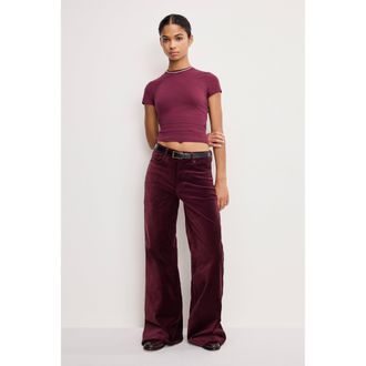 Good American Womens Velvet Good Waist Palazzo Pants | Fig, Size 20 Plus | Good American by Khlo&Egrave; Kardashian