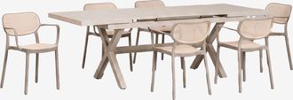 Sklum Set De Mesa Rectangular 180-240x90 Cm Extensible Karena Y 6 Sillas De Comedor Apilables Con Reposabrazos Omara Sklum