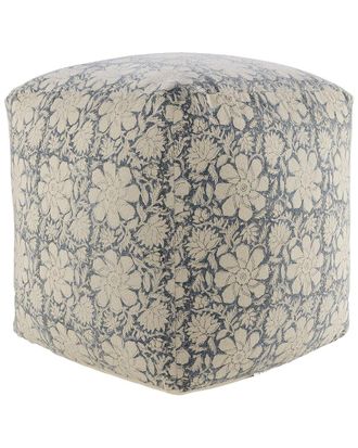 LR Home Lr Home Peggy Beige/Blue Floral/Botanical Flatweave Ottoman Pouf