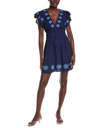 Sail to Sable V-Neck Flutter Sleeve Linen-Blend Mini Dress