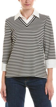 Jones New York Poplin Trim Stripe Top