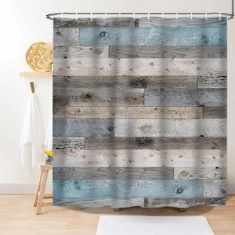 OEM Cortina De Ducha De Estilo R&uacute;stico, Cortina De Ducha De Madera Azul Gris&aacute;cea Con Estampado De Puerta De Granero, Decoraci&oacute;n De Ba&ntilde;o De Madera