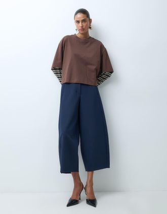 Asos pantaloni sartoriali cropped a gamba bombata-blu navy