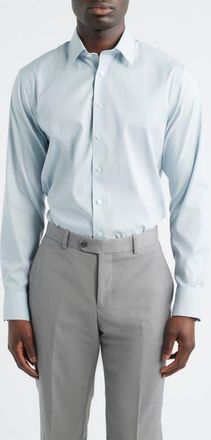 Nordstrom Trim Fit Premium Performance Dress Shirt in Blue Oakspire Grid at Nordstrom, Size 15.5 - 34