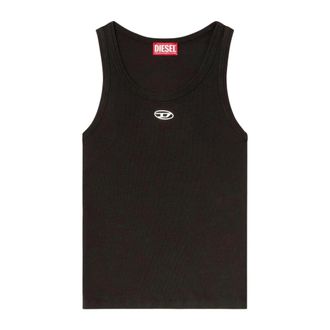 Diesel Tops, Dames, Zwart, M, Katoen, Ribbed-knit Logo-plaque Top