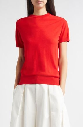 Nellie Partow Enzo Short Sleeve Virgin Wool Sweater in Poppy at Nordstrom, Size Medium