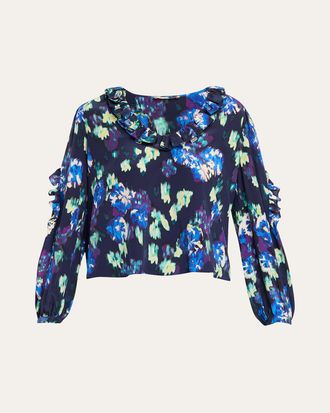 Ulla Johnson Marguerite Floral Silk Long-Sleeve Blouse