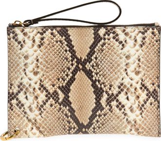 Chlo&eacute; Spin Snakeskin Embossed Leather Zip Pouch in Dusty Beige at Nordstrom