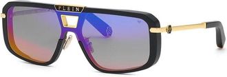 Philipp Plein Philipp Plein Sunglasses Aviator Full Rim, Black Frame And Smoke Rainbow Mirror Lens Spp008M703V