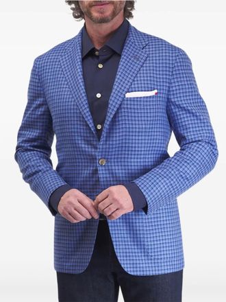 Kiton check-print blazer - men - Cashmere/Virgin Wool/Linen/Flax/Silk - 42 - Blue