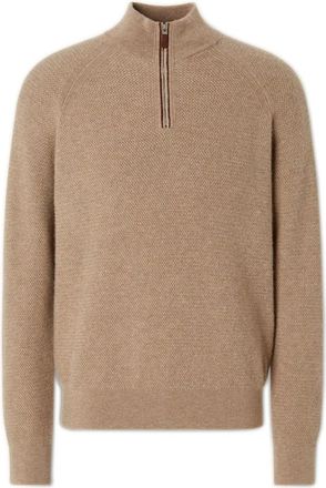 Ermenegildo Zegna Su&eacute;ter de cuello alto con cremallera y punto acanalado de cachemir - Knitwear - Hombre - Beige - L