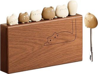 OEM Tenedores De Acero Inoxidable, 6 Bonitos Tenedores Peque&ntilde;os Con Dise&ntilde;o De Gato Y Soporte De Madera, Embutidos, Quesos, Pasteles Y Ensaladas