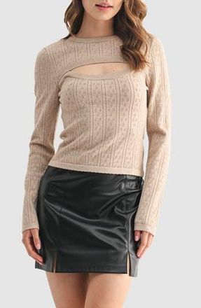 All in Favor Cutout Detail Pointelle Sweater in Taupe at Nordstrom Rack, Size X-Large