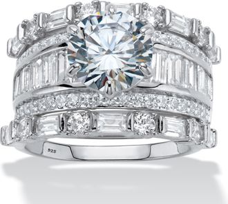 Palm Beach Jewelry 6.38 TCW CZ Platinum-plated Silver Bridal Ring Set