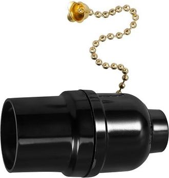 OEM Portalampada Gatuida E27 In Plastica Nera Con Interruttore A Tirante, Accessorio Per Plafoniera Facile Da Sostituire Con Portalampada, Design Elegante
