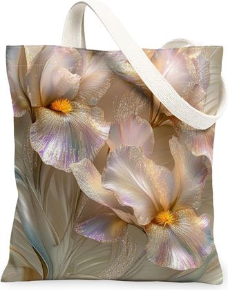Generic Spring Irises Flower Canvas Tote Bag for Shopping 13x15, 3D Style Luxury Florals Reusable Grocery Print Pattern Bag for Women, Cool Modern Beach Aesth