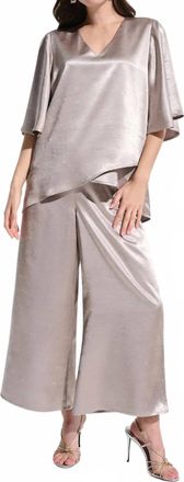 Joseph Ribkoff Rhinestone Embellished Satin Blouse In Feather Grey