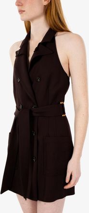 Elisabetta Franchi Abito in gabardina con tasche ricamate marrone