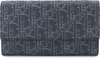 Dior Blue Navy Leather Long Wallet (Bi-Fold) (Pre-Owned)