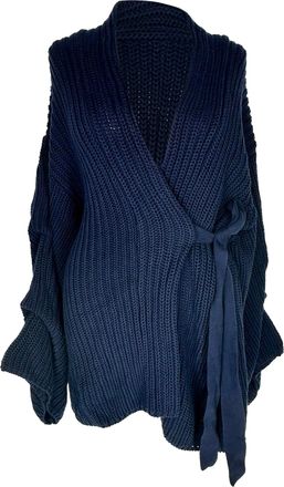 Roland Mouret Knitted Cardigan in Navy Blue Cotton