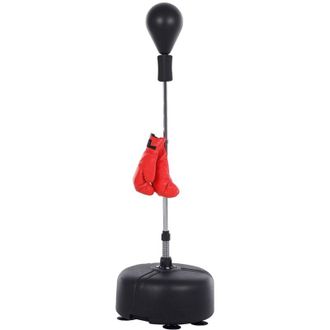 HOMCOM Saco De Boxeo De Pie Con Altura Ajustable En 136-154 Cm Y Base Rellenable Pera De Boxeo Con Soporte Y Guantes Para Adultos Y Adolescentes