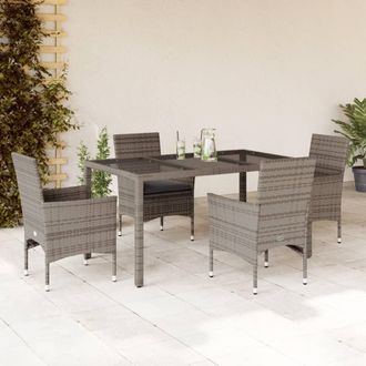 vidaXL Vidaxl - Set Comedor Jard&iacute;n 5 Pzas Y Cojines Rat&aacute;n Sint&eacute;tico Vidrio Gris